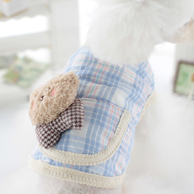 Bear Head Plaid Pocket Dog Cat Jacket Vest