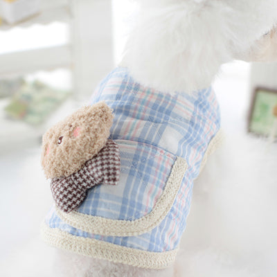 Bear Head Plaid Pocket Dog Cat Jacket Vest