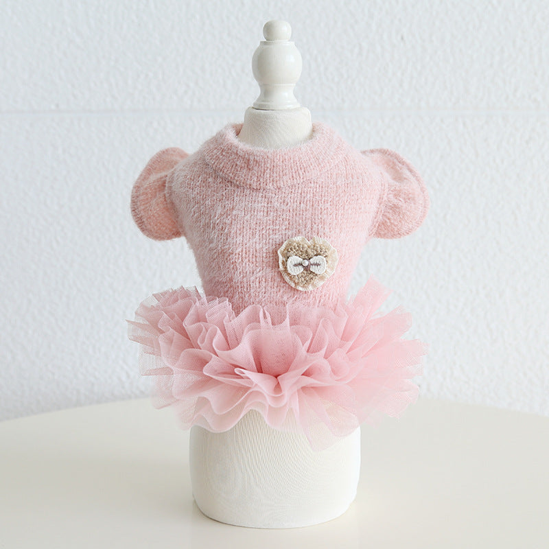 Solid Color Dog Cat Sweater Tutu Dress