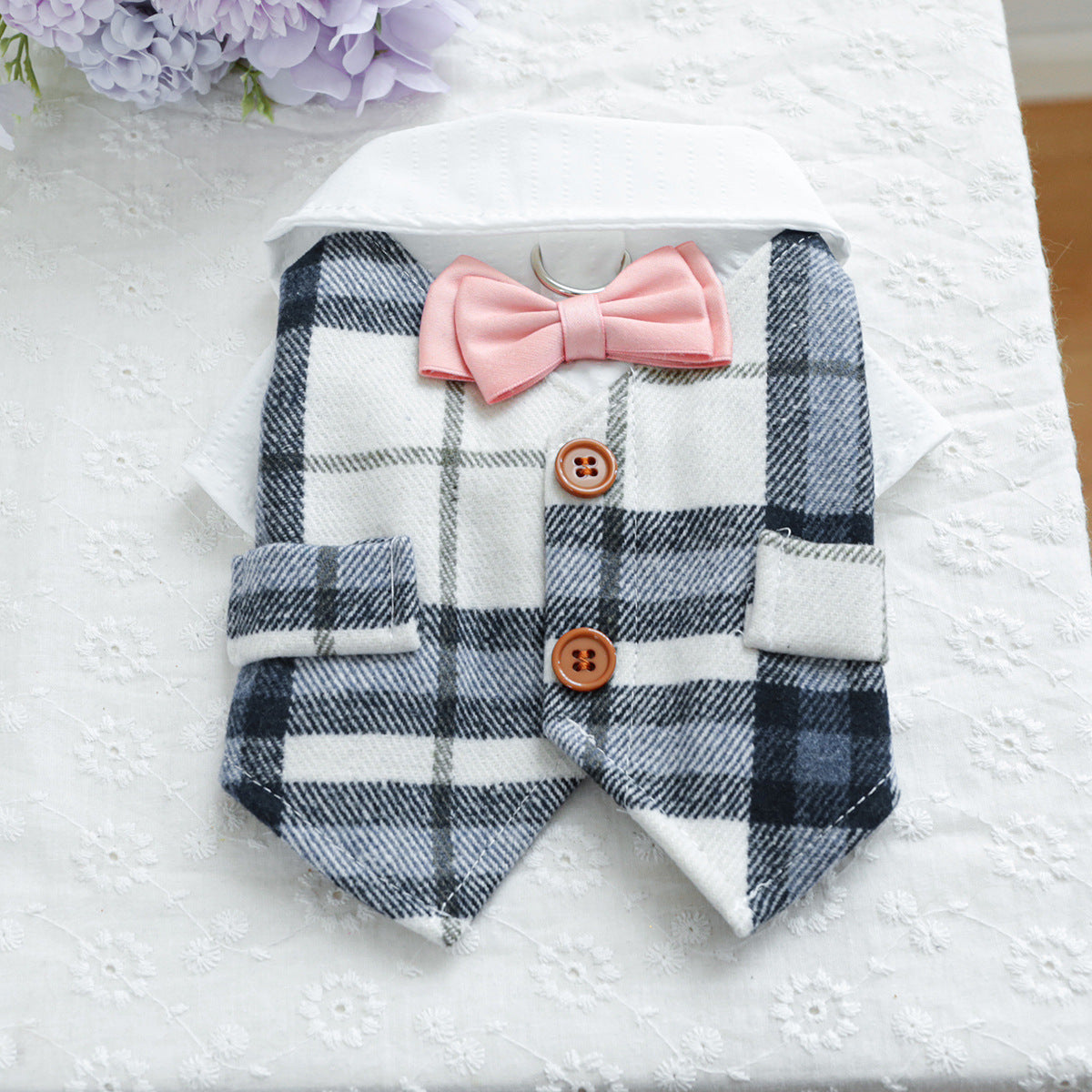 Bow Buttoned Dog Cat Harness Formal Shirt