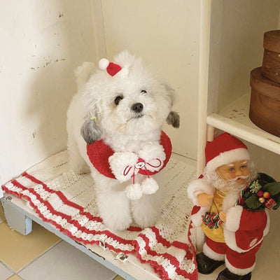 Christmas Fleece Dog Cat Bib&Hat Set