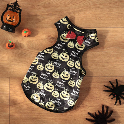 Halloween Pumpkin Printed Bow Dog Cat Vest | Softosy Pet Boutique