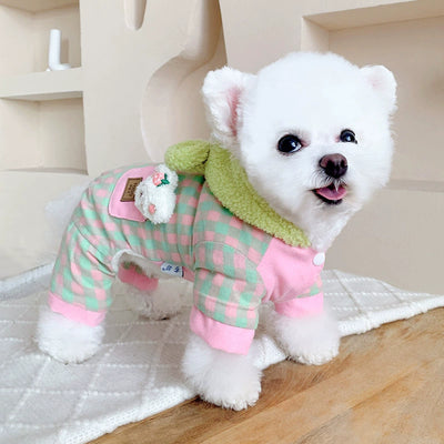 Fleece Plaid Color Block Hooded Dog Jumpsuits