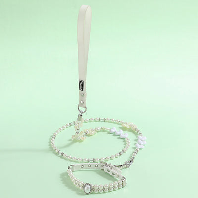 Jeweled Pearl Decor Dog Collar&Leash