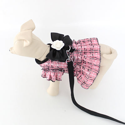 Plaid Pattern Flower Dog Harness Leash