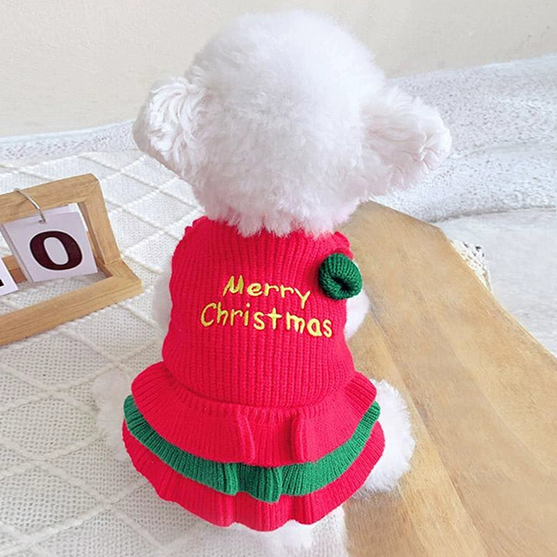 Christmas Knitted Dog Cat Layered Dress