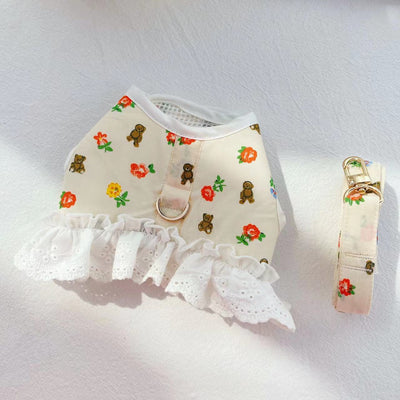 Bear Flower Printed Dog Harness&Leash