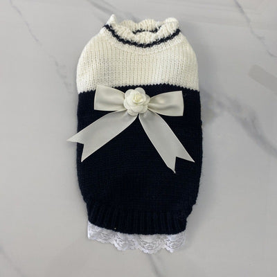 Color Block Bowknot Knitted Dog Cat Sweater