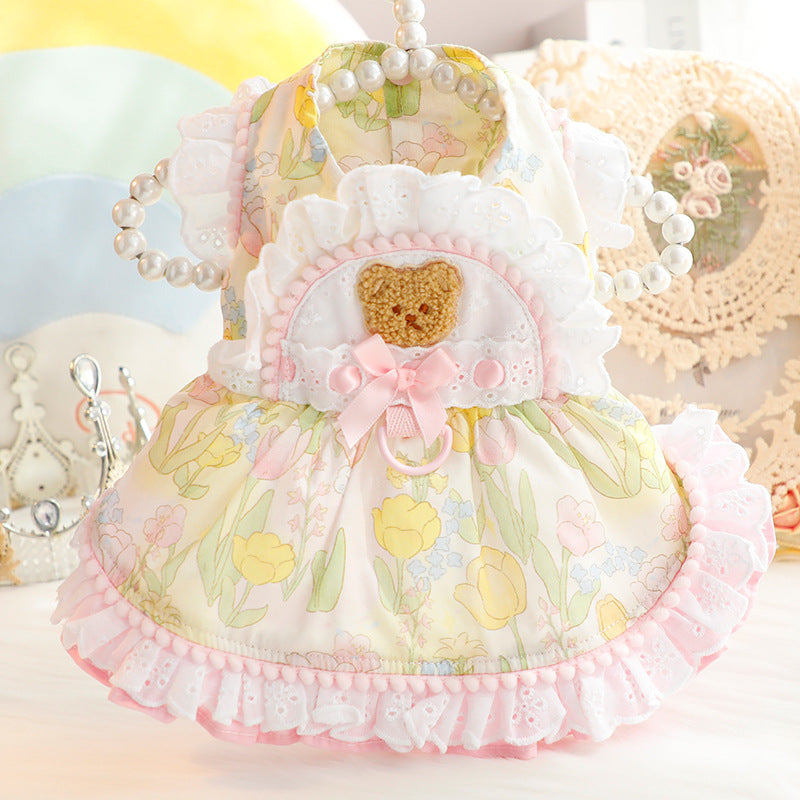 Bear Head Tulips Dog Cat Harness Dress