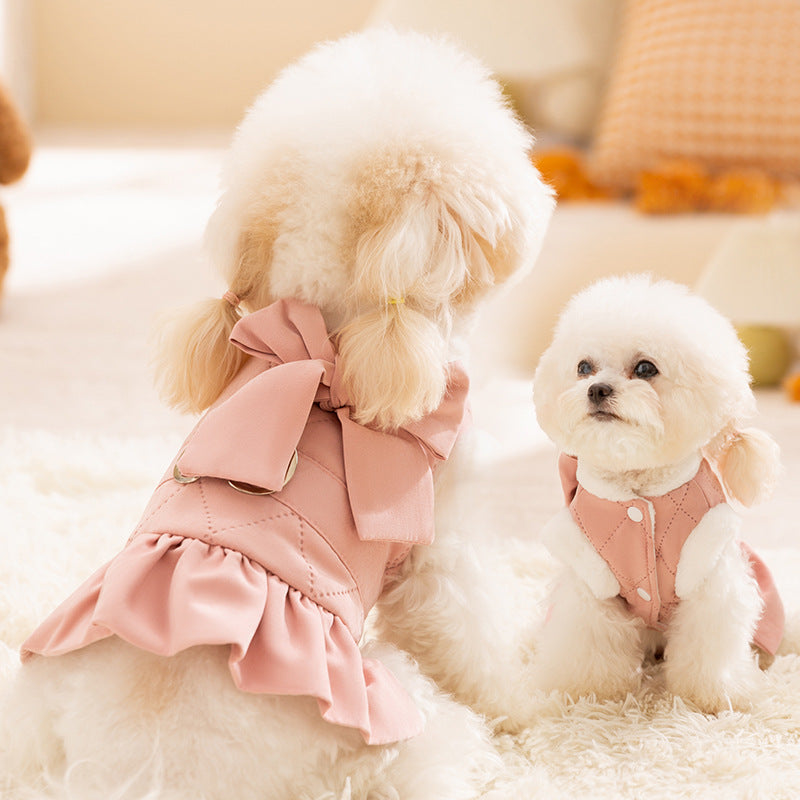 Elegant Bowknot Fleece Dog Harness Dress