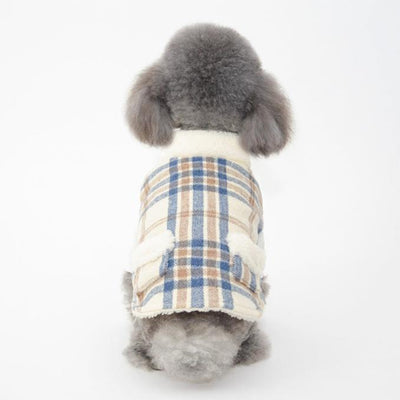 Buttoned Plaid Fleece Collar Dog Cat Jacket