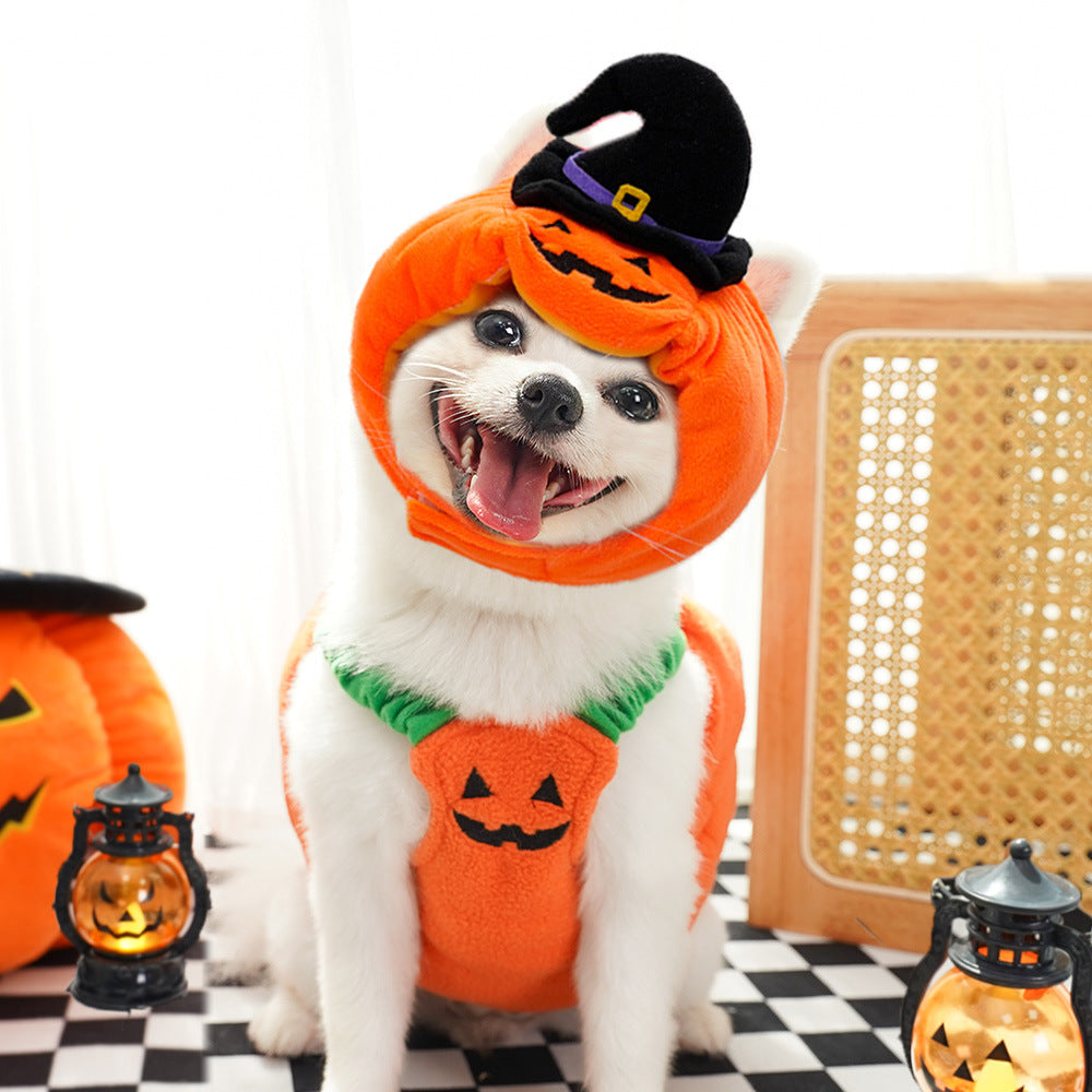 Halloween Pumpkin Fleece Dog Cat Vest/Hat