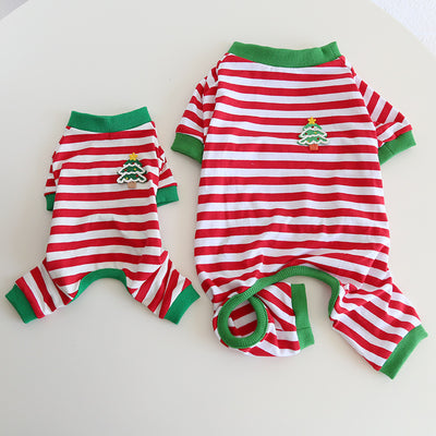 Christmas Tree Striped Dog Jumpsuits