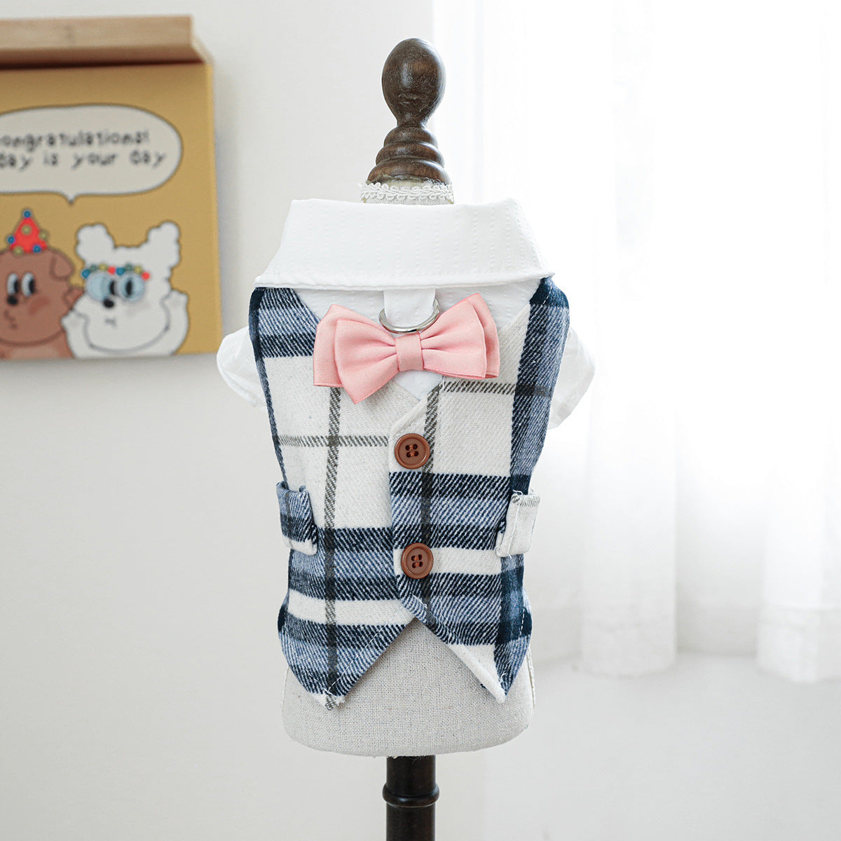 Bow Buttoned Dog Cat Harness Formal Shirt