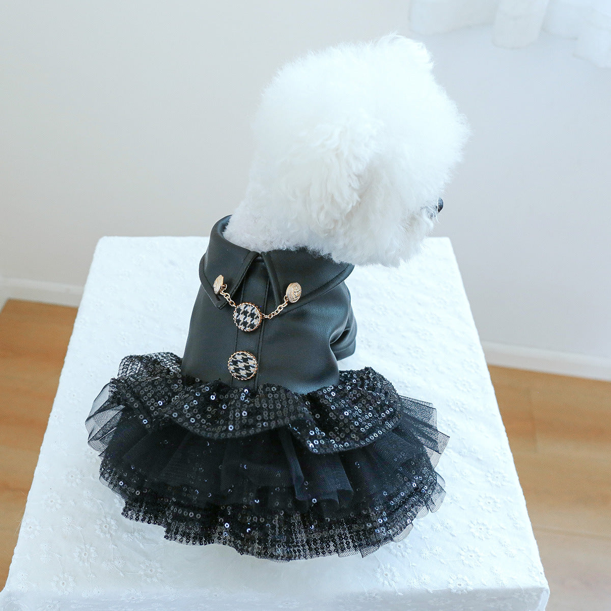 Black Faux Fur Dog Cat Jacket/Dress