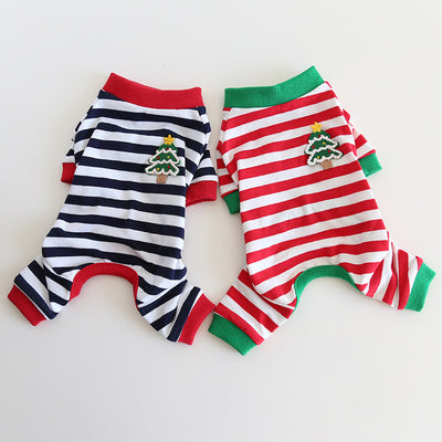 Christmas Tree Striped Dog Jumpsuits