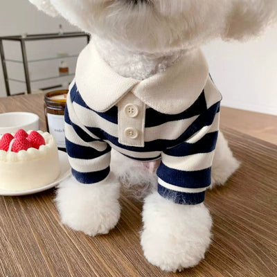 Casual Striped Collar Buttoned Dog Cat T-shirt
