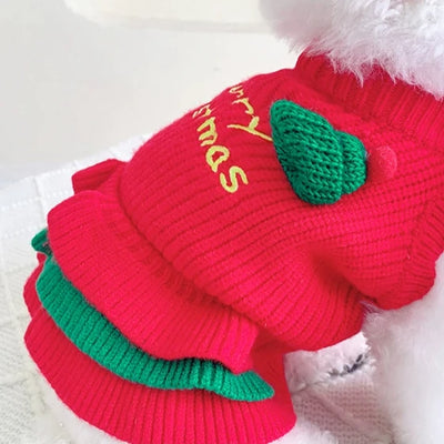 Christmas Knitted Dog Cat Layered Dress