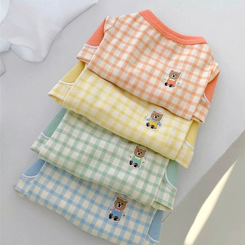 Color Block Plaid Buttoned Dog Cat T-shirt