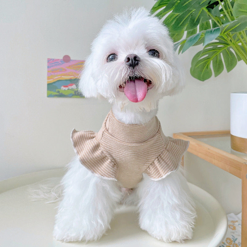 Striped Ruffled Sleeves Soft Dog Cat Vest