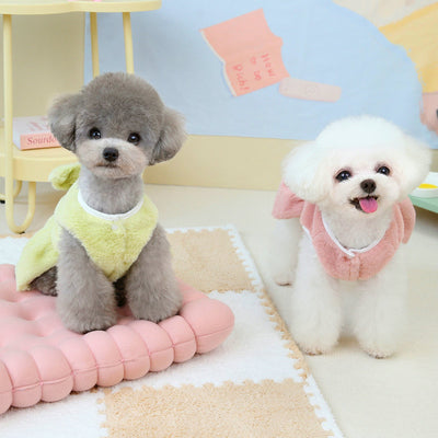 Fleece Solid Color Bowknot Dog Cat Harness Dress