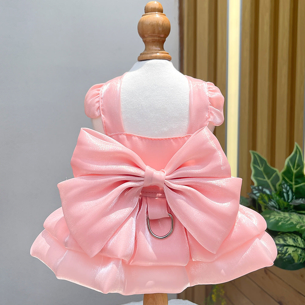 Solid Color Bow Layered Dog Harness Dress