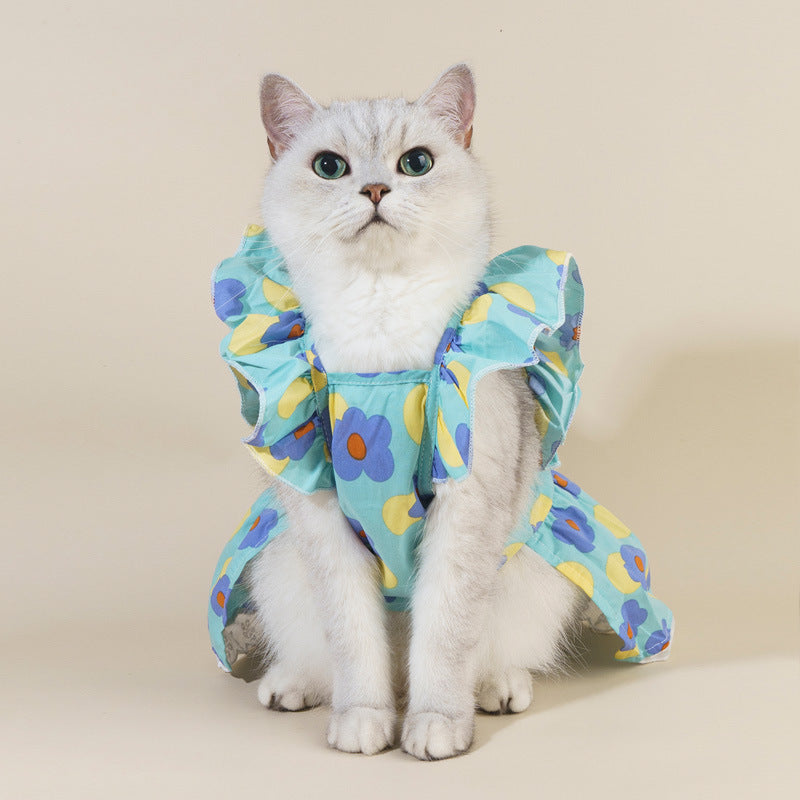 Ruffled Flower Printed Dog Cat Dress