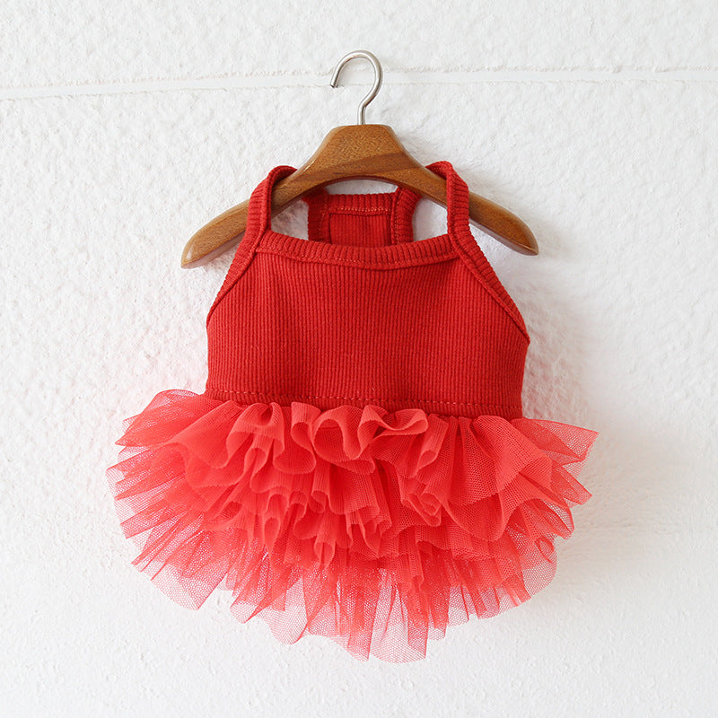 Solid Color Layered Dog Cat Lace Tutu Dress