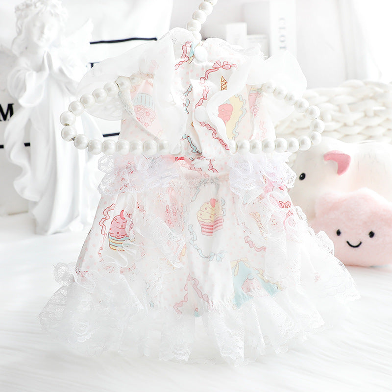 Ice Cream Lace Dog Cat Harness Dress