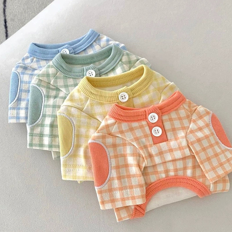 Color Block Plaid Buttoned Dog Cat T-shirt