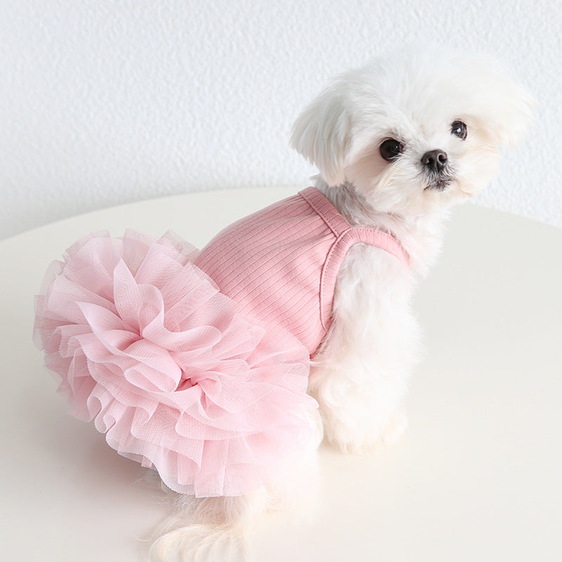 Cotton Solid Color Dog Cat Lace Dress