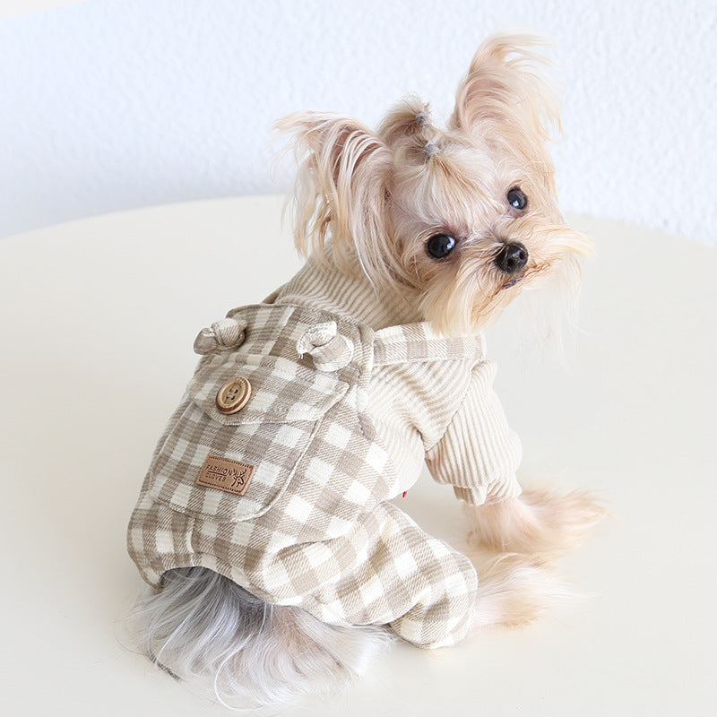 Plaid Buttoned Fleece Dog Cat Dress/Jumpsuits