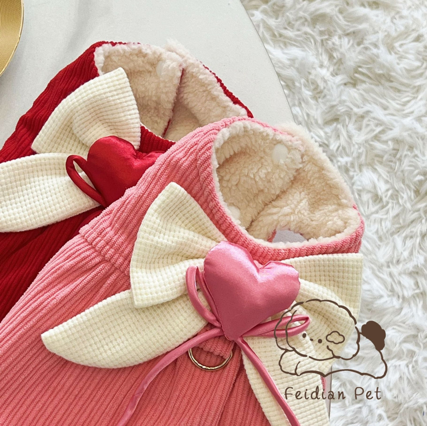 Sweet Heart Bow Corduroy Dog Harness Jacket