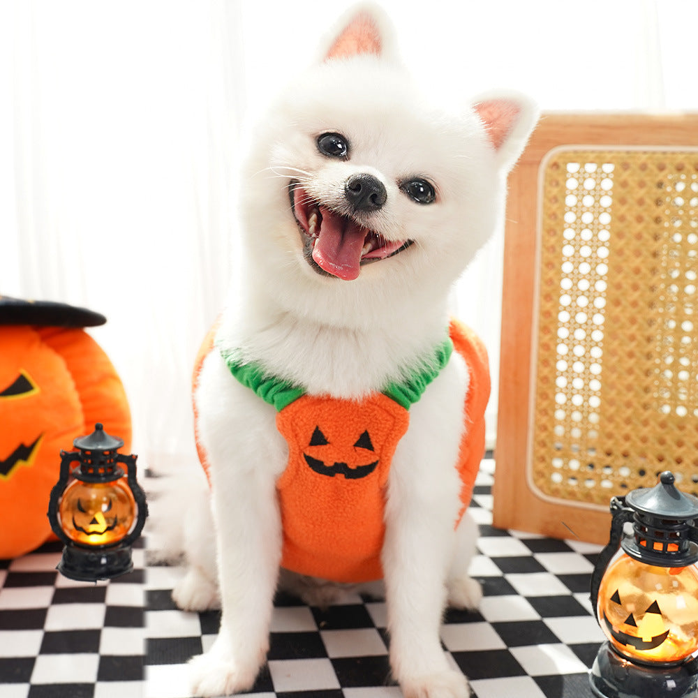 Halloween Pumpkin Fleece Dog Cat Vest/Hat