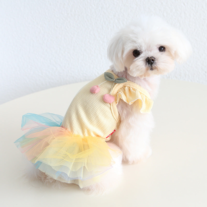 Colorful Cherry Dog Cat Lace Dress