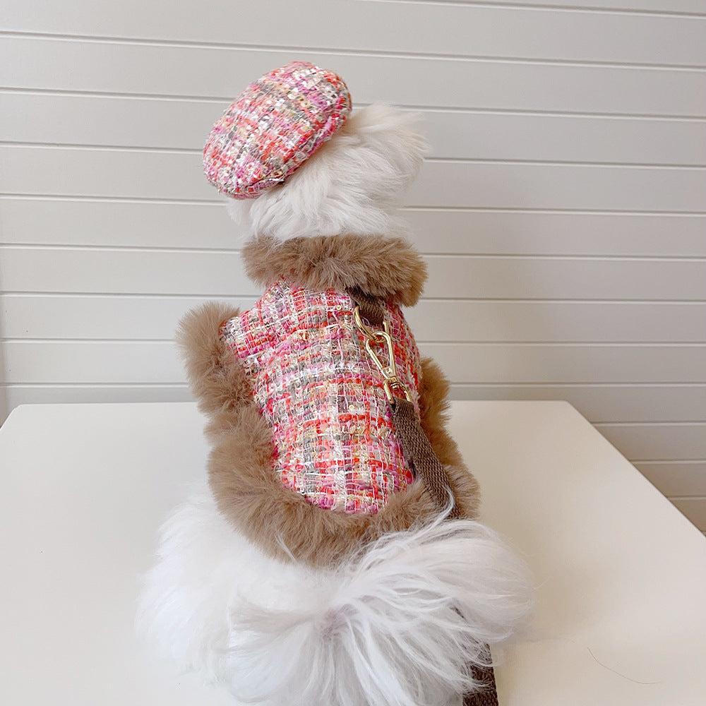 Plaid Dog Cape Harness with Leash&Hat