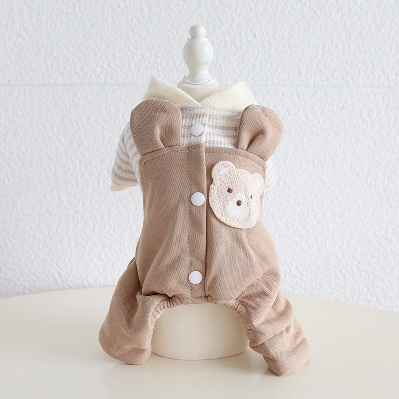 Bear Head Buttoned Fleece Dog Jumpsuits