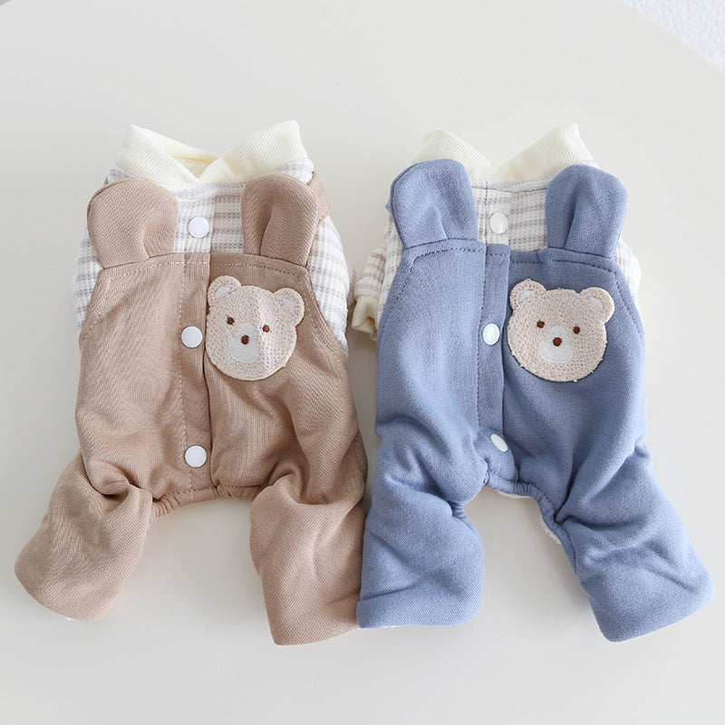 Bear Head Buttoned Fleece Dog Jumpsuits