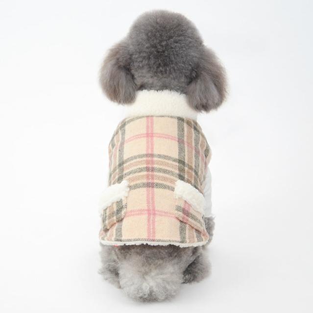 Buttoned Plaid Fleece Collar Dog Cat Jacket