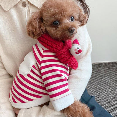 Christmas Striped Dog Cat Hoodie with Scarf