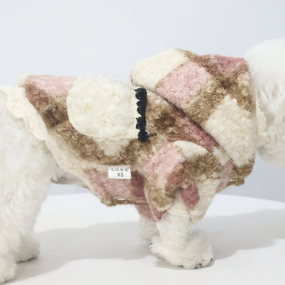 Pocket Design Fleece Plaid Dog Hooded Jacket