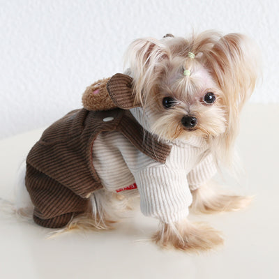 Corduroy Bear Decor Hooded Dog Jumpsuits