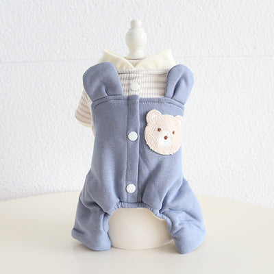 Bear Head Buttoned Fleece Dog Jumpsuits