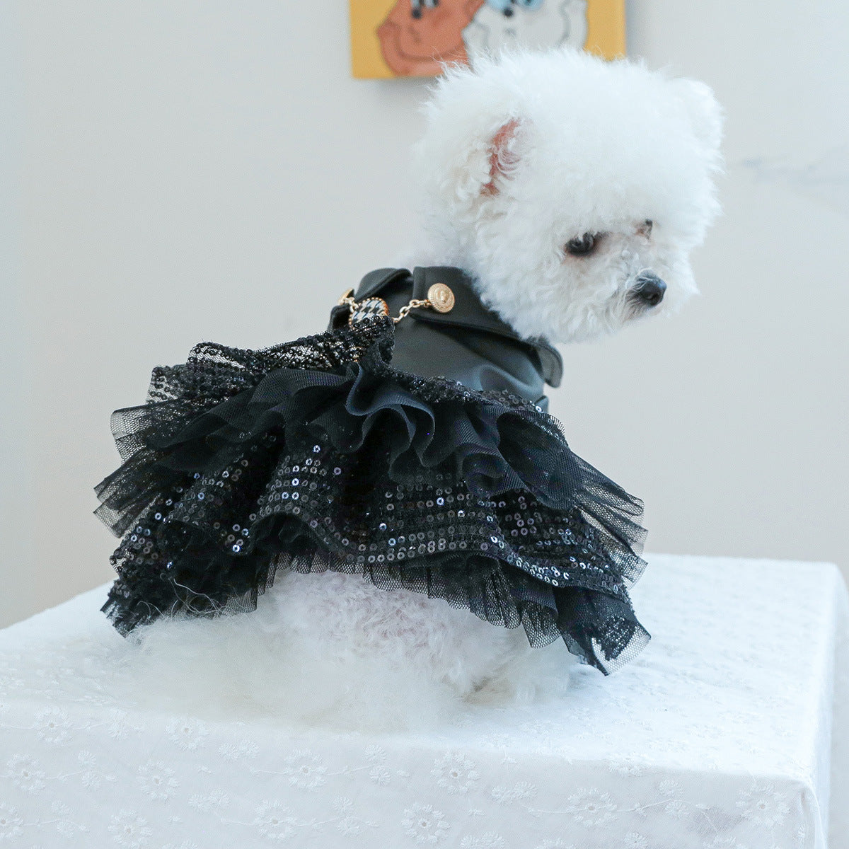 Black Faux Fur Dog Cat Jacket/Dress