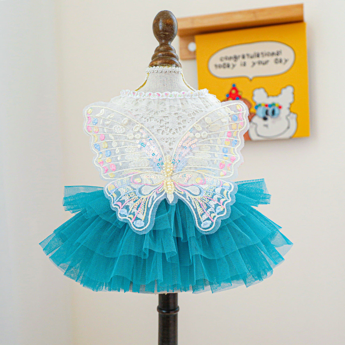 Colorful Butterfly Layered Dog Cat Lace Dress