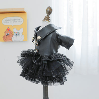 Black Faux Fur Dog Cat Jacket/Dress