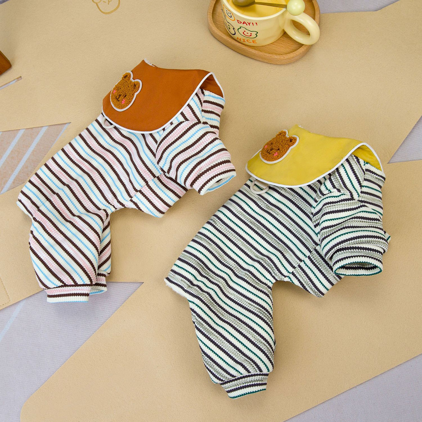 Bear Collar Striped Dog Jumpsuits Harness