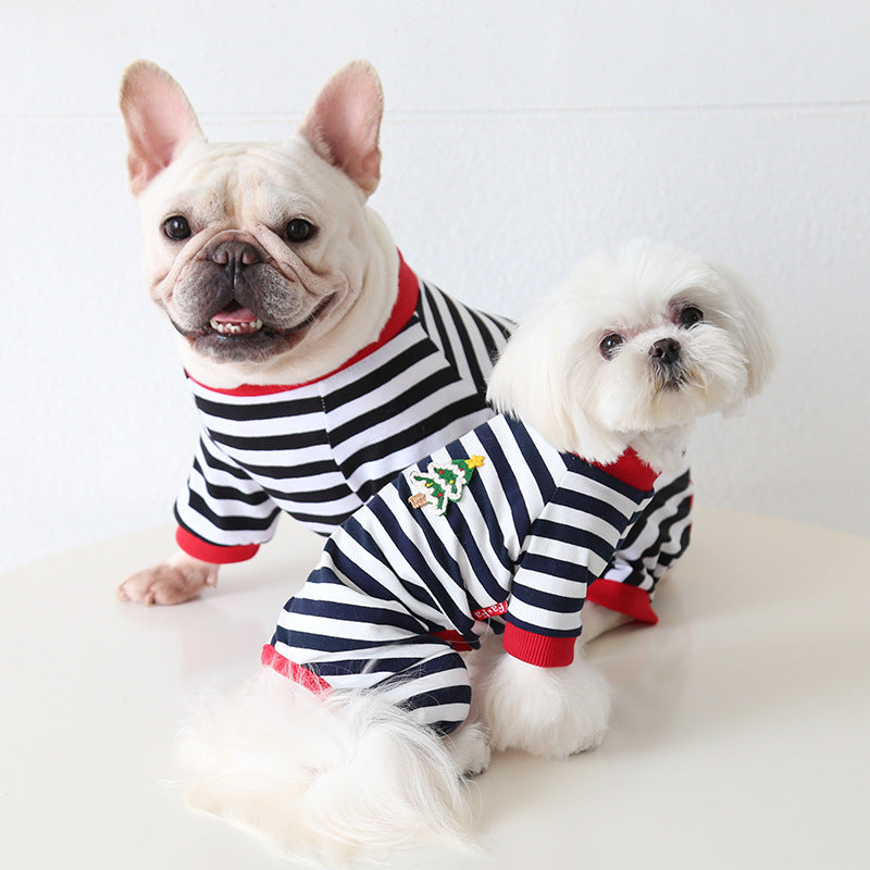 Christmas Tree Striped Dog Jumpsuits