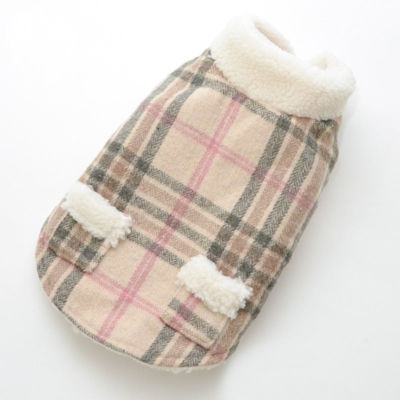 Buttoned Plaid Fleece Collar Dog Cat Jacket