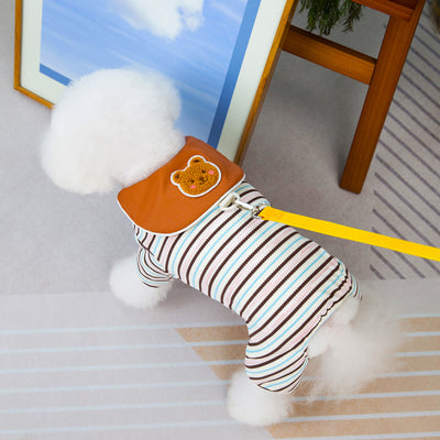 Bear Collar Striped Dog Jumpsuits Harness